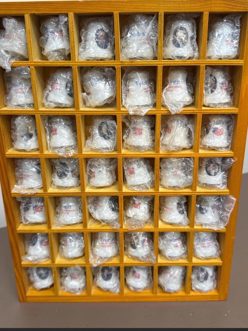 Wooden Cubby Display Shelf with U.S. President thimbles
